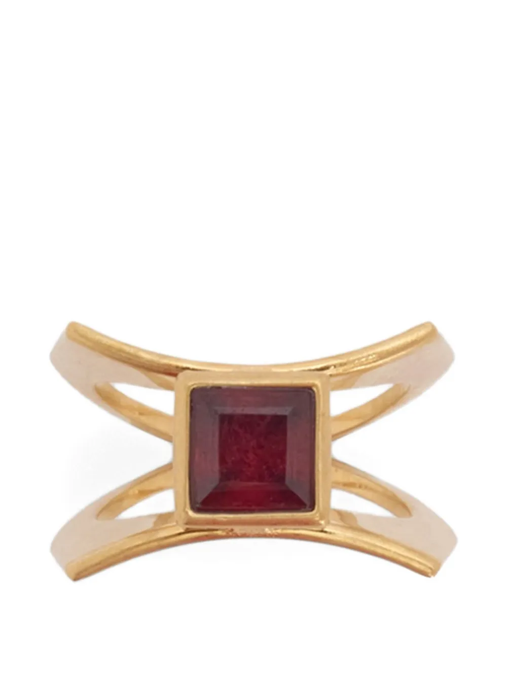 Jil Sander garnet-embellished engraved ring - Gold