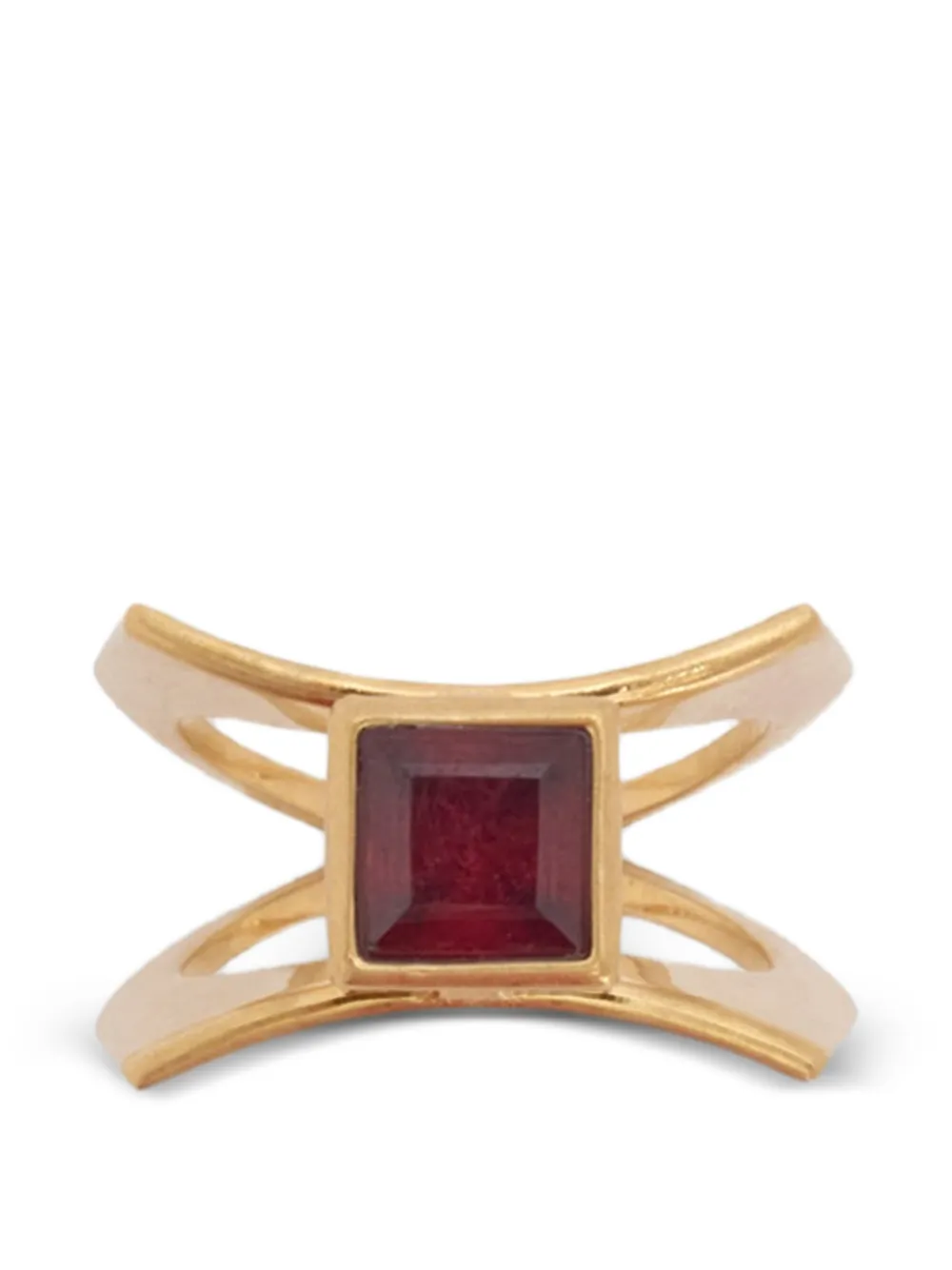 Jil Sander garnet-embellished engraved ring - Gold