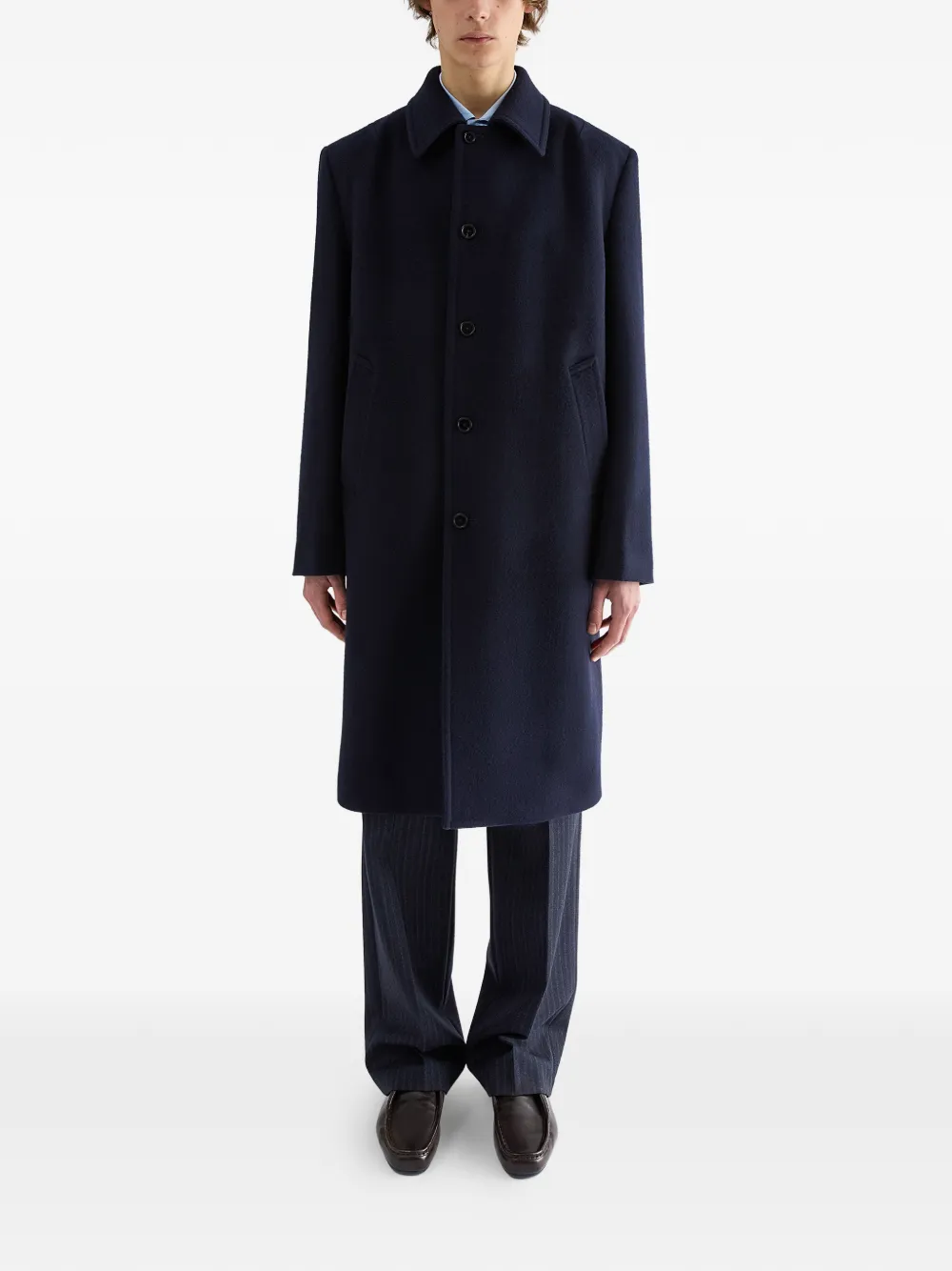 Jil Sander Wollen mantel met enkele rij knopen Blauw