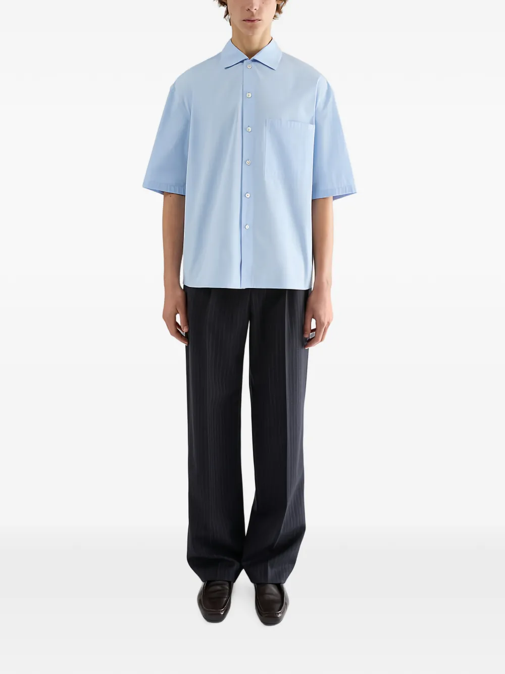 Jil Sander Boxy katoenen popeline overhemd met borstzak en geborduurd JIL-logo Blauw