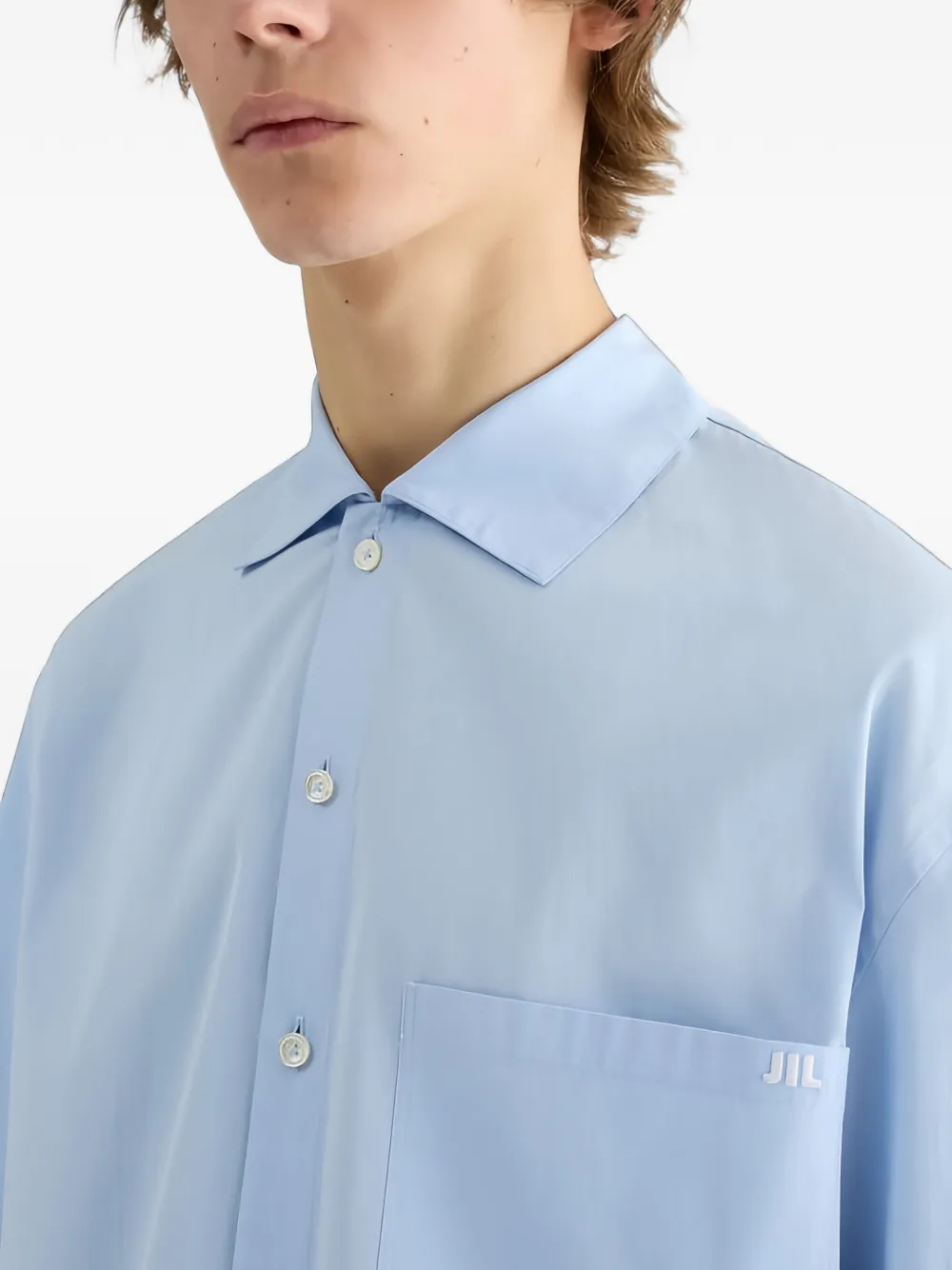 Jil Sander Boxy katoenen popeline overhemd met borstzak en geborduurd JIL-logo Blauw