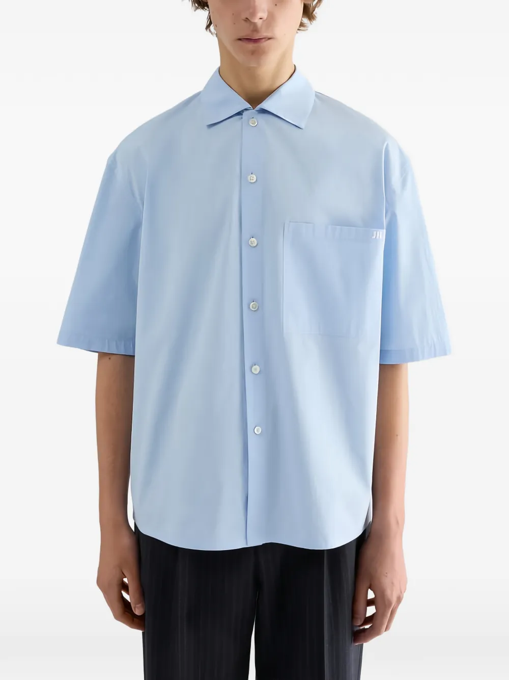 Jil Sander Boxy katoenen popeline overhemd met borstzak en geborduurd JIL-logo Blauw