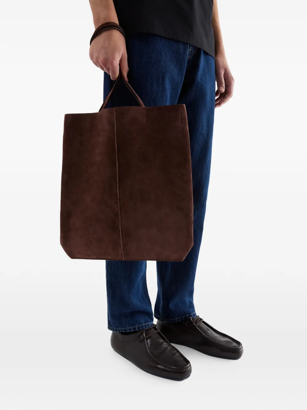Jil Sander Linea suède shopper met afwerking Bruin