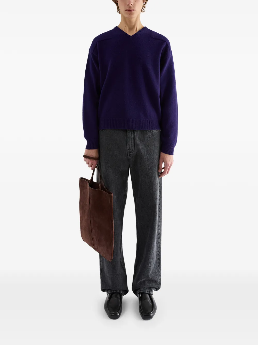 Jil Sander Linea suède shopper met afwerking Bruin