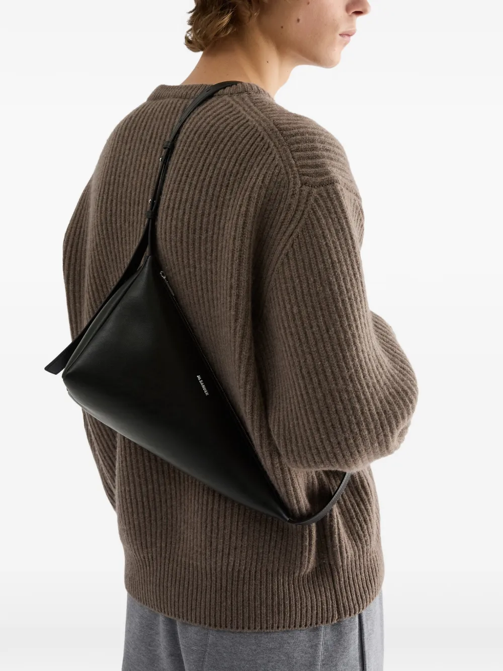 Jil Sander Leren messengertas Zwart