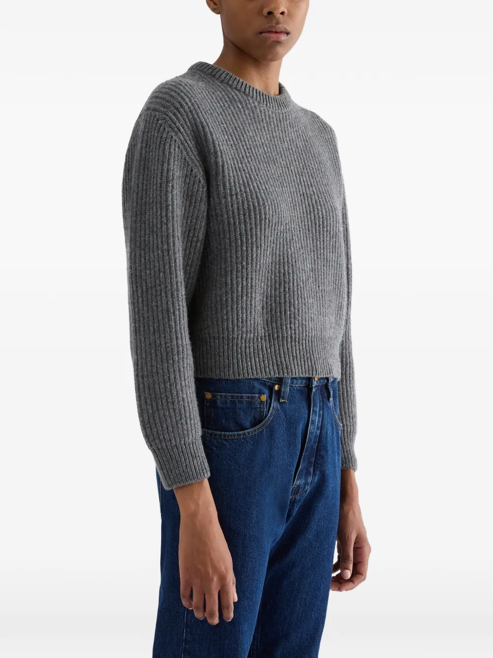 Jil Sander Geribbelde wollen cropped trui met ronde hals Grijs