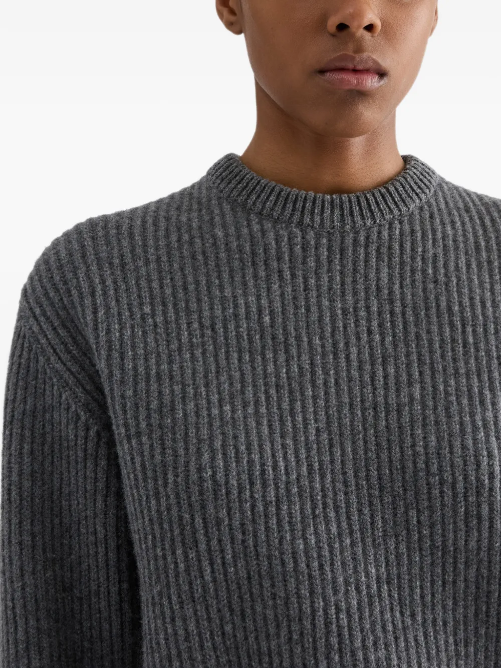 Jil Sander Geribbelde wollen cropped trui met ronde hals Grijs