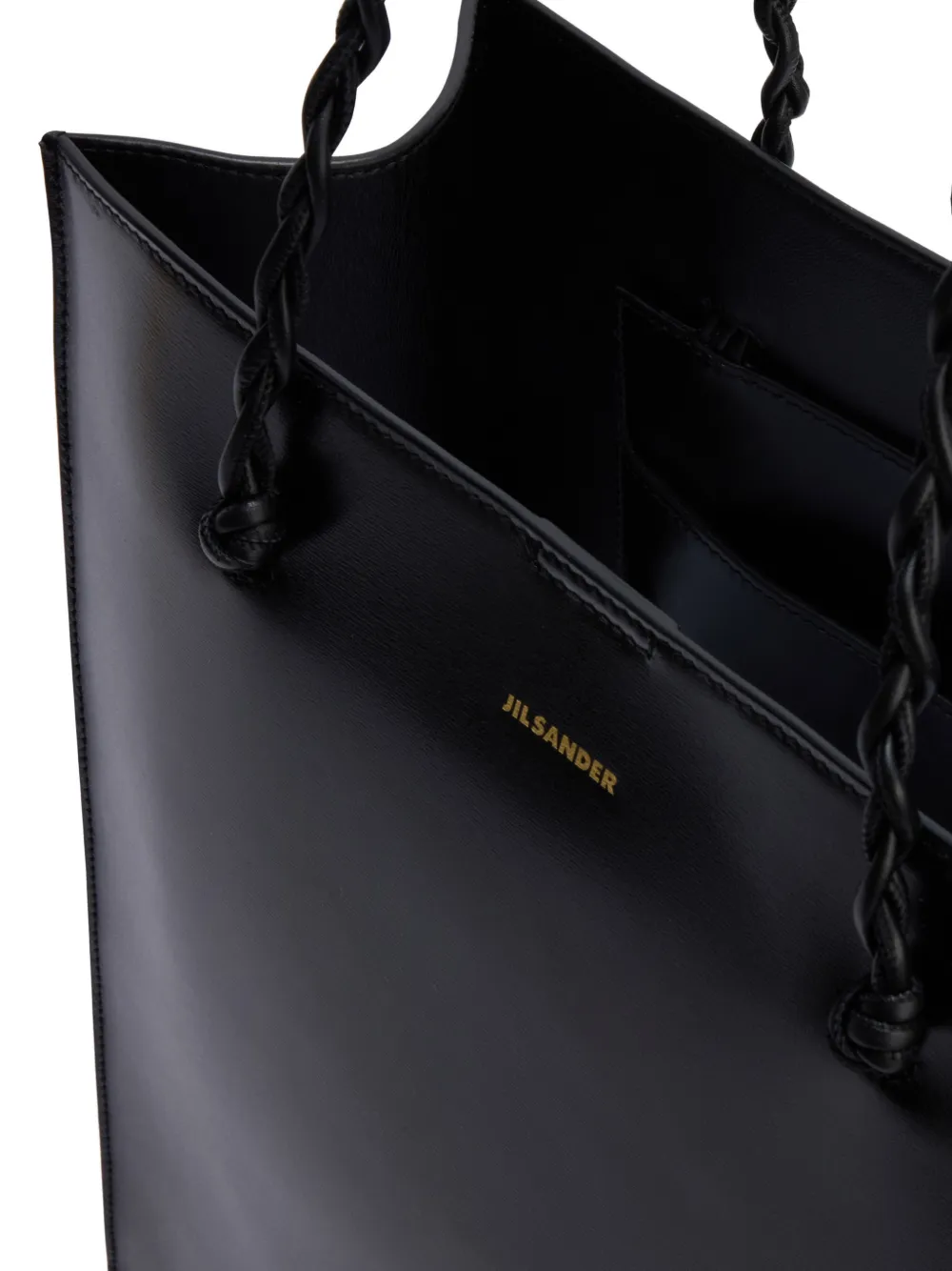 Jil Sander Tangle leren shopper met handgeknoopte handvatten en -logo met reliëf Zwart