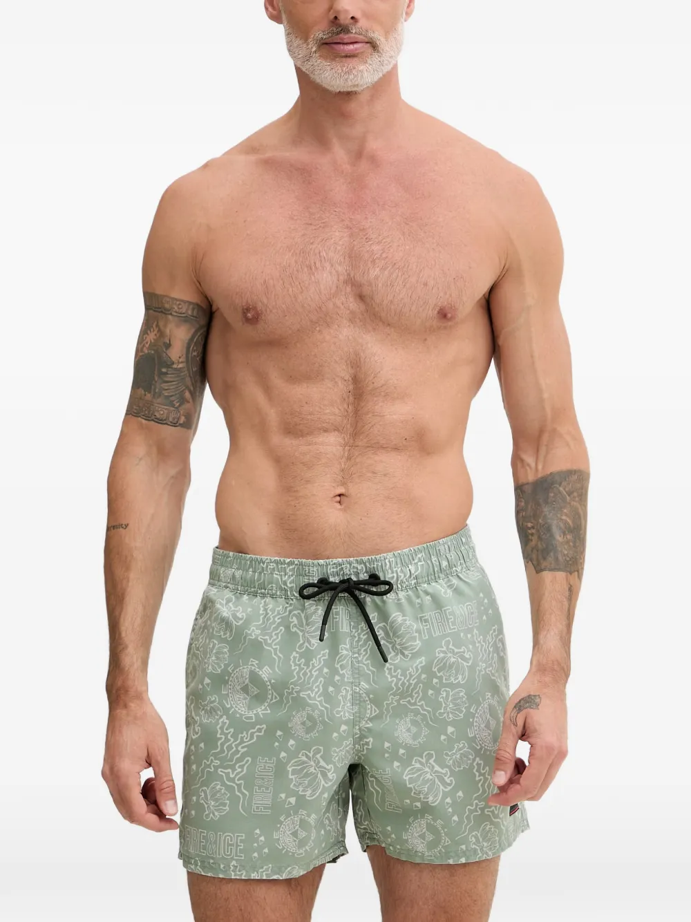 BOGNER FIRE+ICE Nelson logo-print drawstring swim shorts - Verde