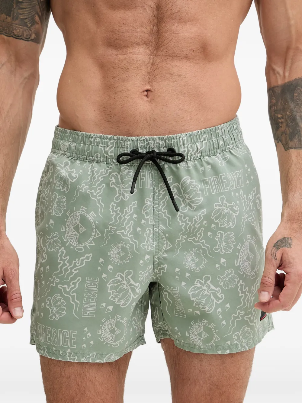 BOGNER FIRE+ICE Nelson zwembroek met logoprint en trekkoord Groen