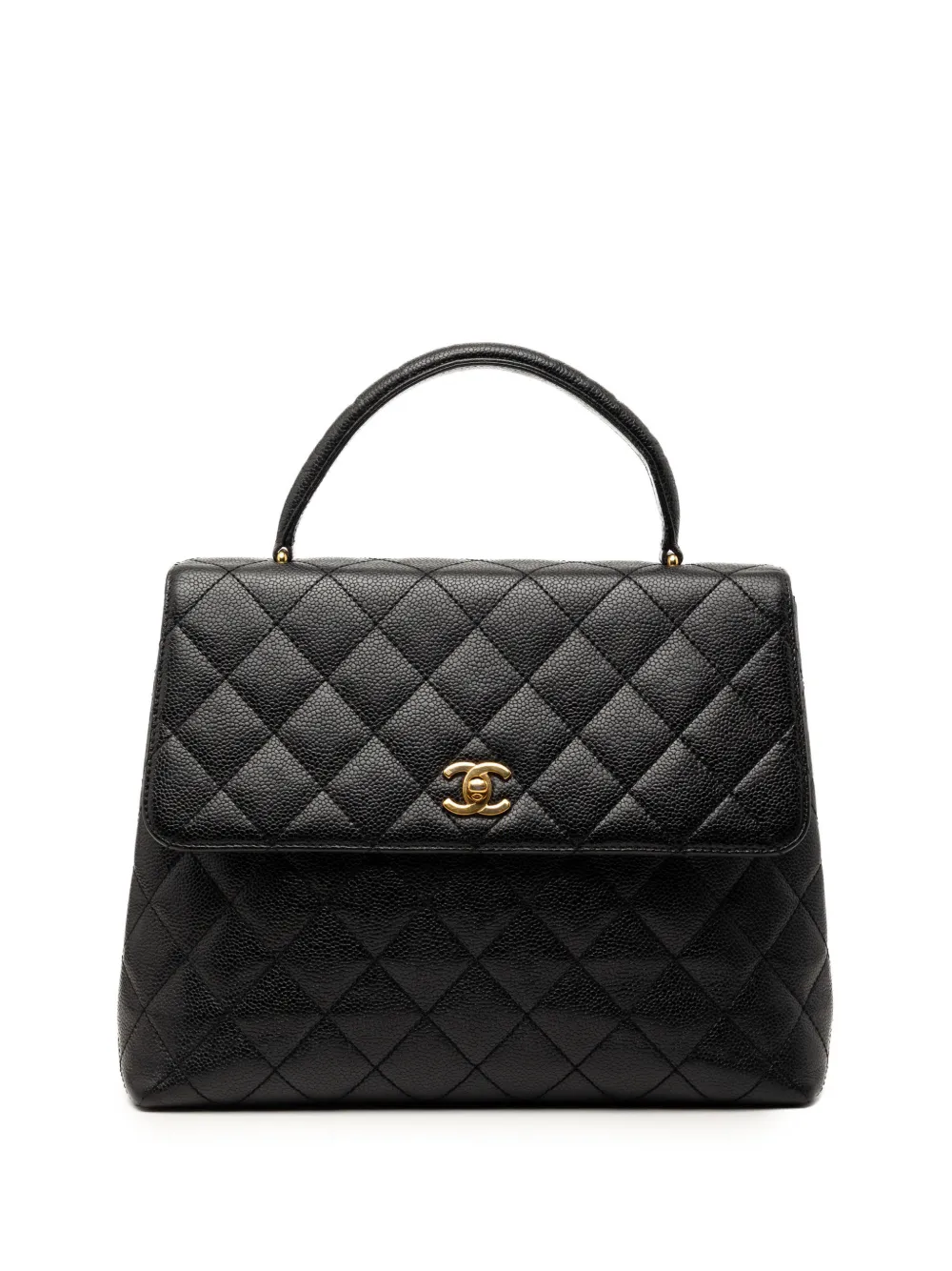 CHANEL Pre-Owned 2000-2002 CC Quilted Caviar Kelly Top Handle Bag handbag - Black