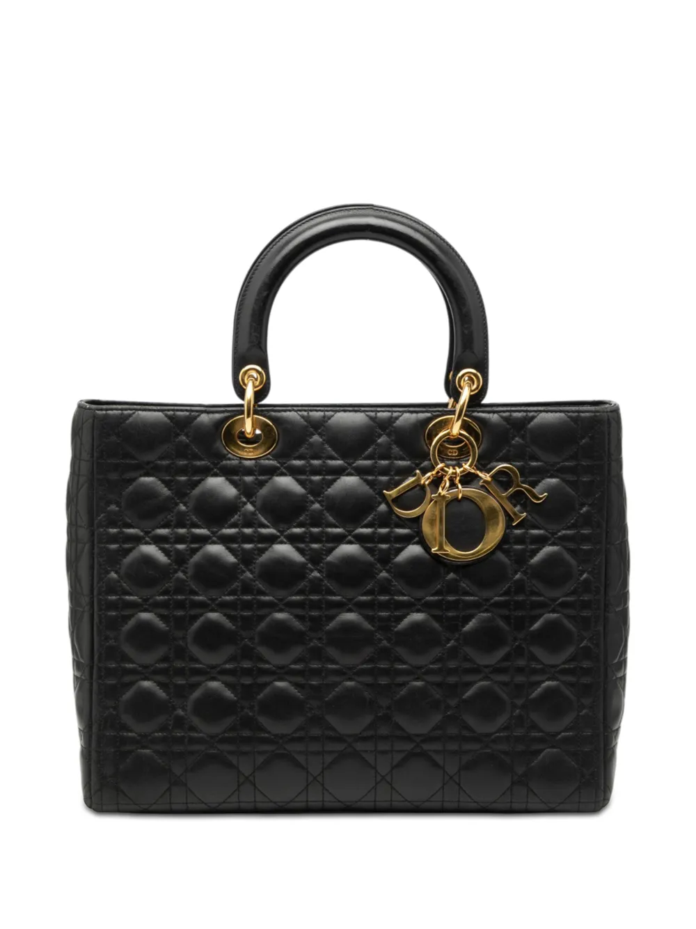 Pre-owned Dior 1999 Large Lambskin Cannage Lady  Satchel In Black