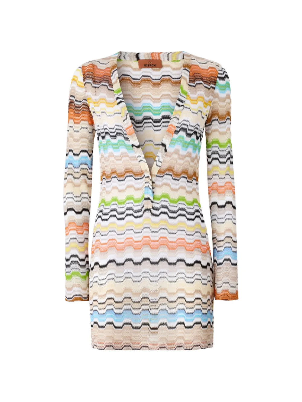 Missoni zigzag-knit V-neck mini beach dress - Nude