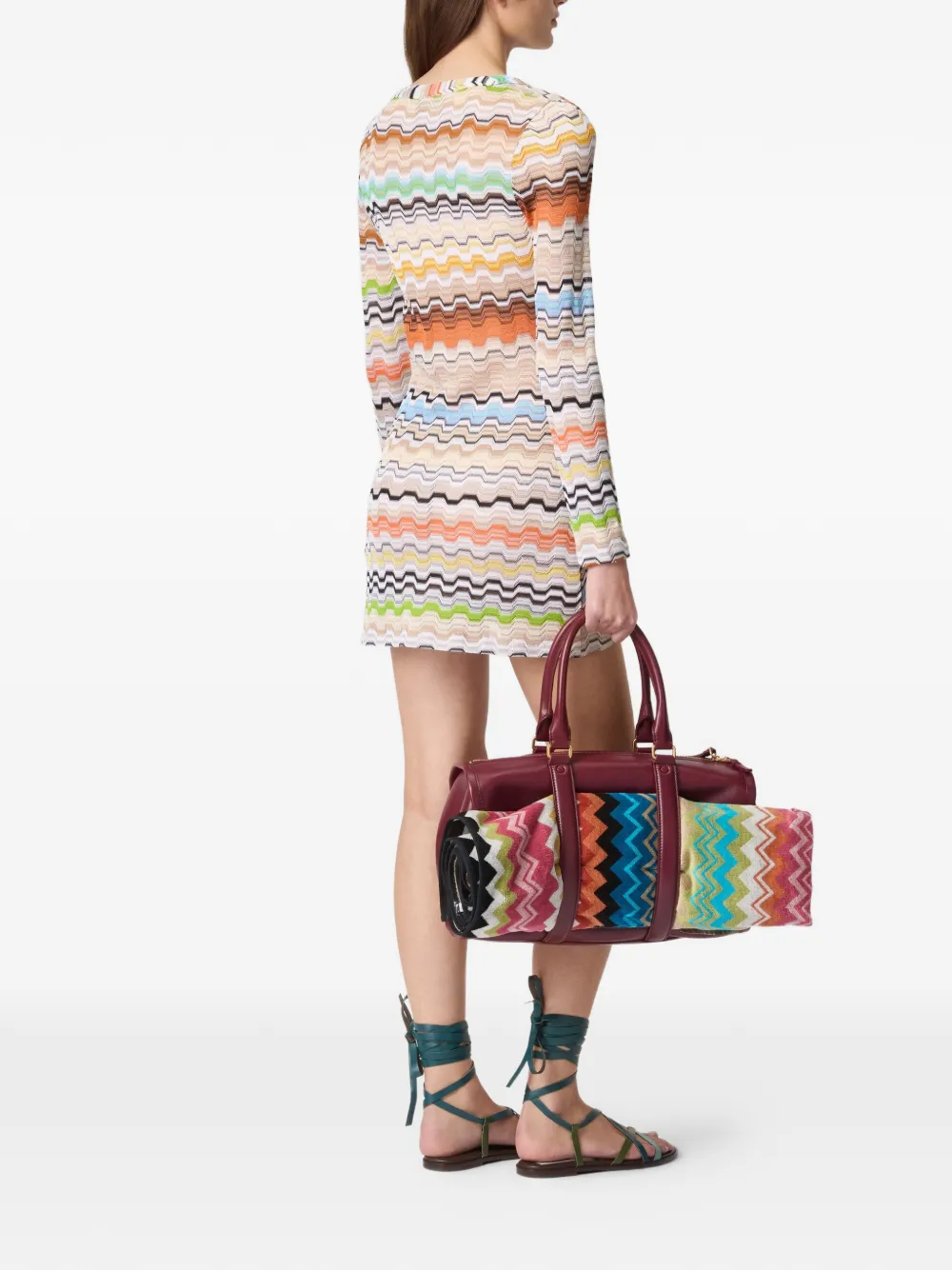 Missoni Mini-jurk met zigzag-patroon en V-hals Beige