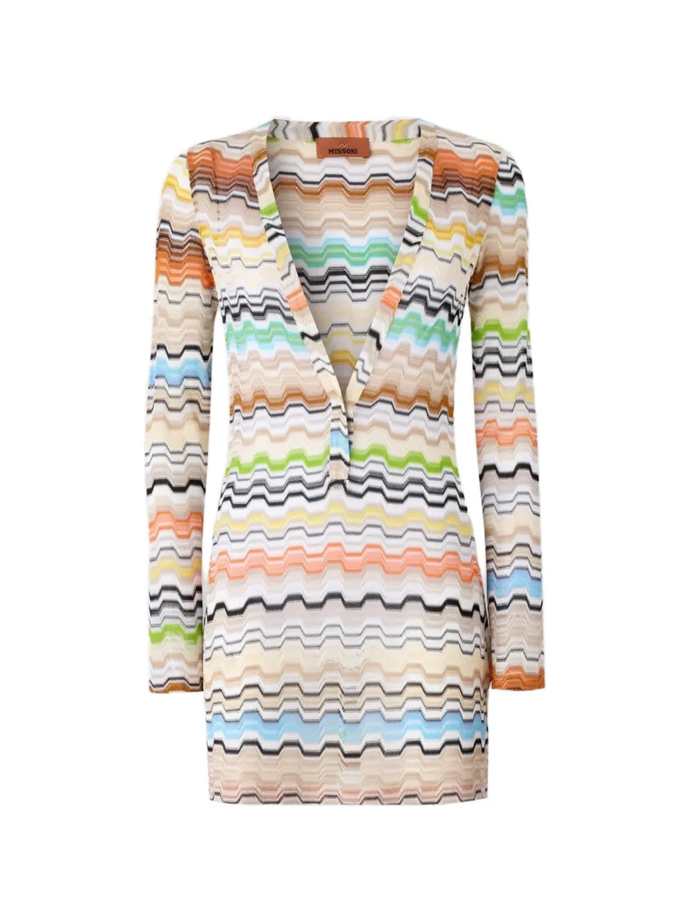 Missoni Mini-jurk met zigzag-patroon en V-hals Beige