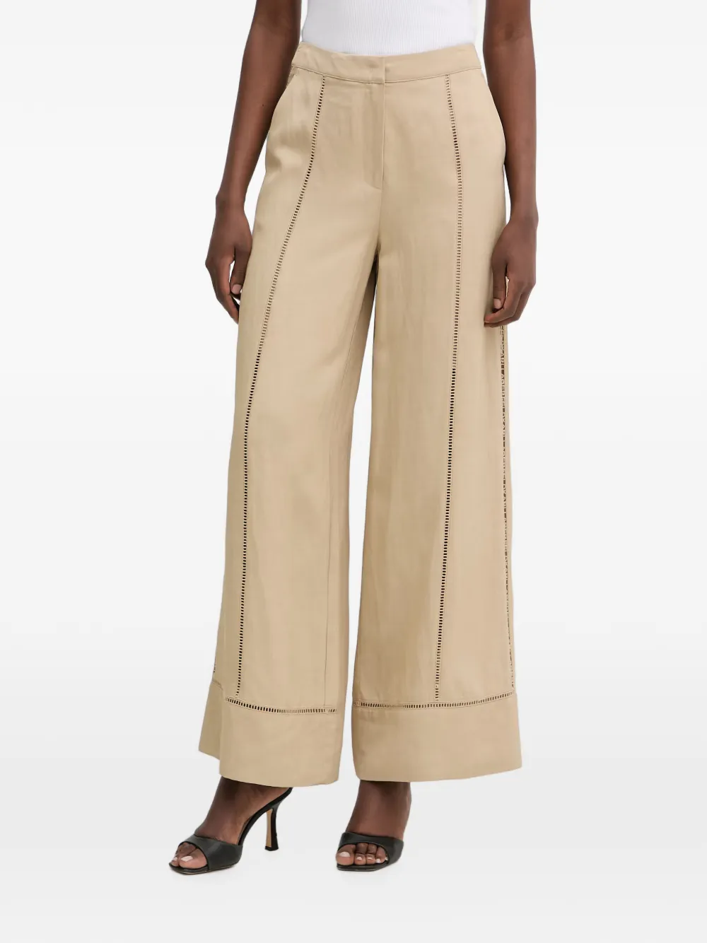 Karl Lagerfeld Wide-Leg-Hose mit Fransen - Nude