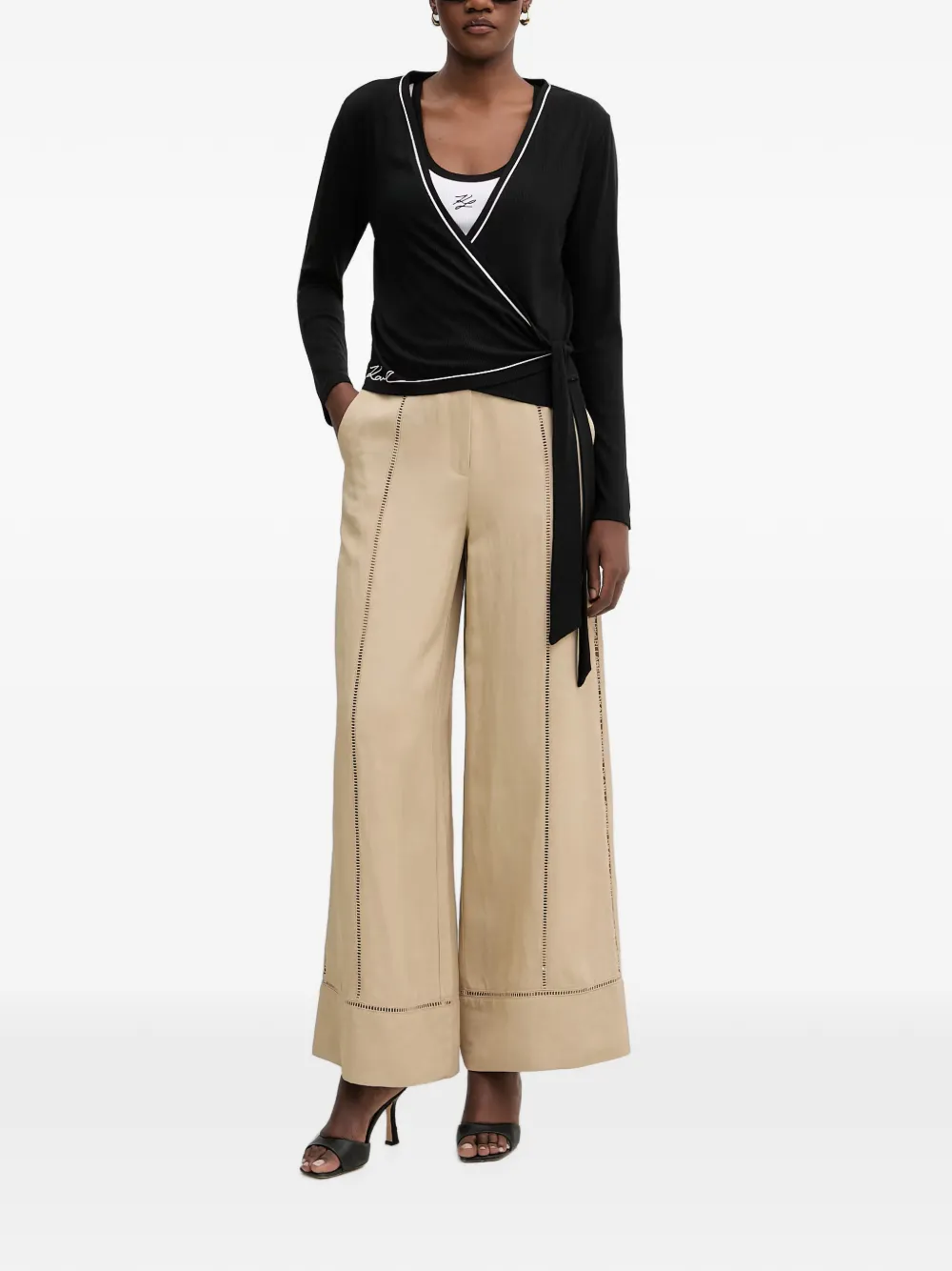Karl Lagerfeld Broek met wijde pijpen en franje Beige