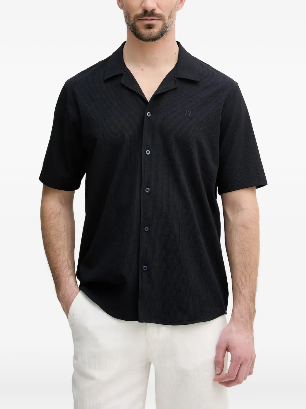 Karl Lagerfeld logo-embroidered short-sleeve shirt - Blau