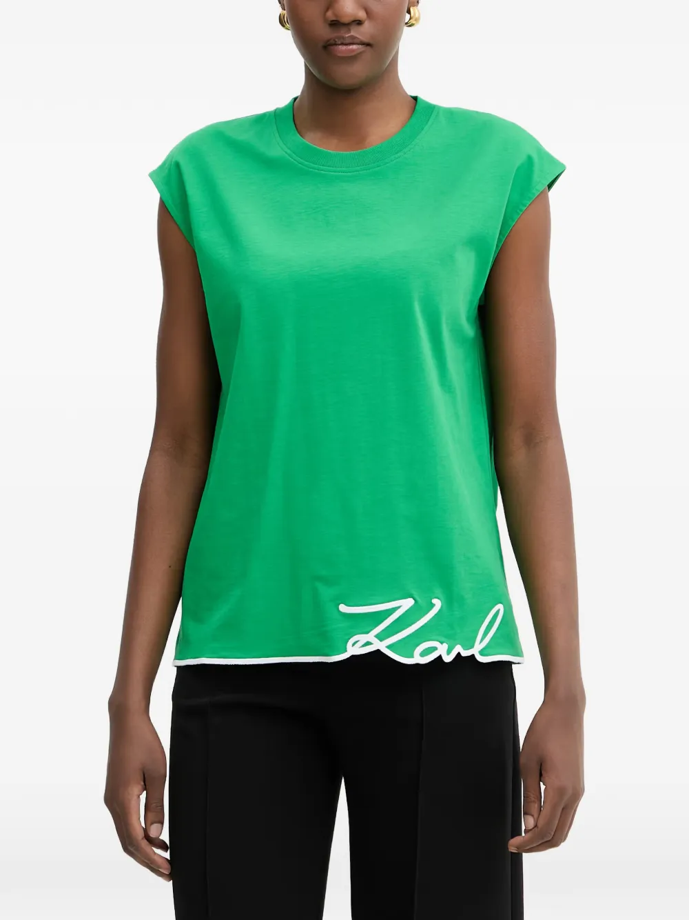 Karl Lagerfeld logo-embroidered sleeveless T-shirt - Grün