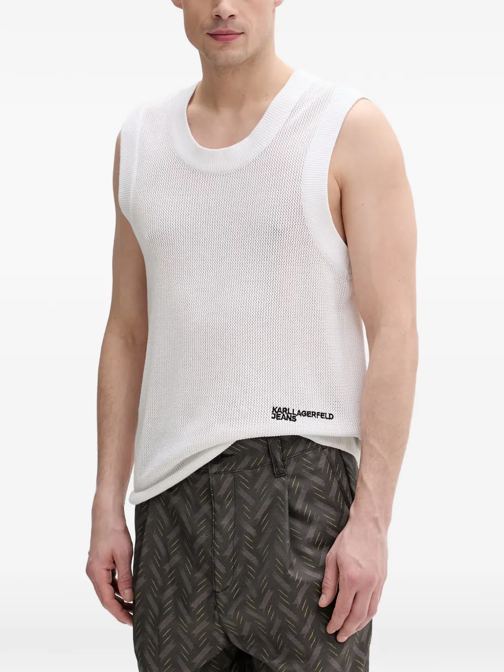 Karl Lagerfeld Jeans logo-embroidered open-knit vest - Bianco