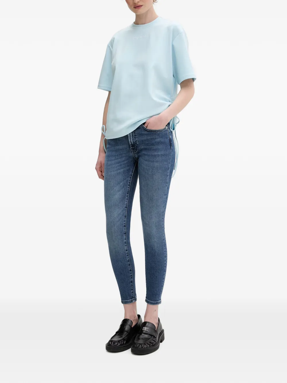 Karl Lagerfeld Jeans T-shirt met trekkoord en geborduurd logo Blauw