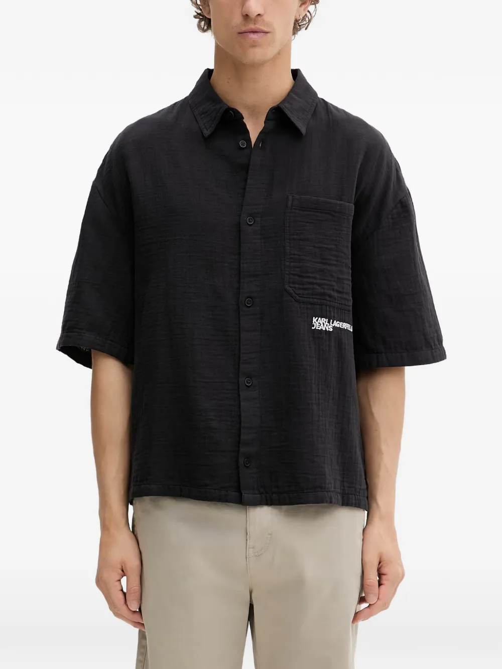 Karl Lagerfeld Jeans logo-embroidered chest-pocket shirt - Schwarz