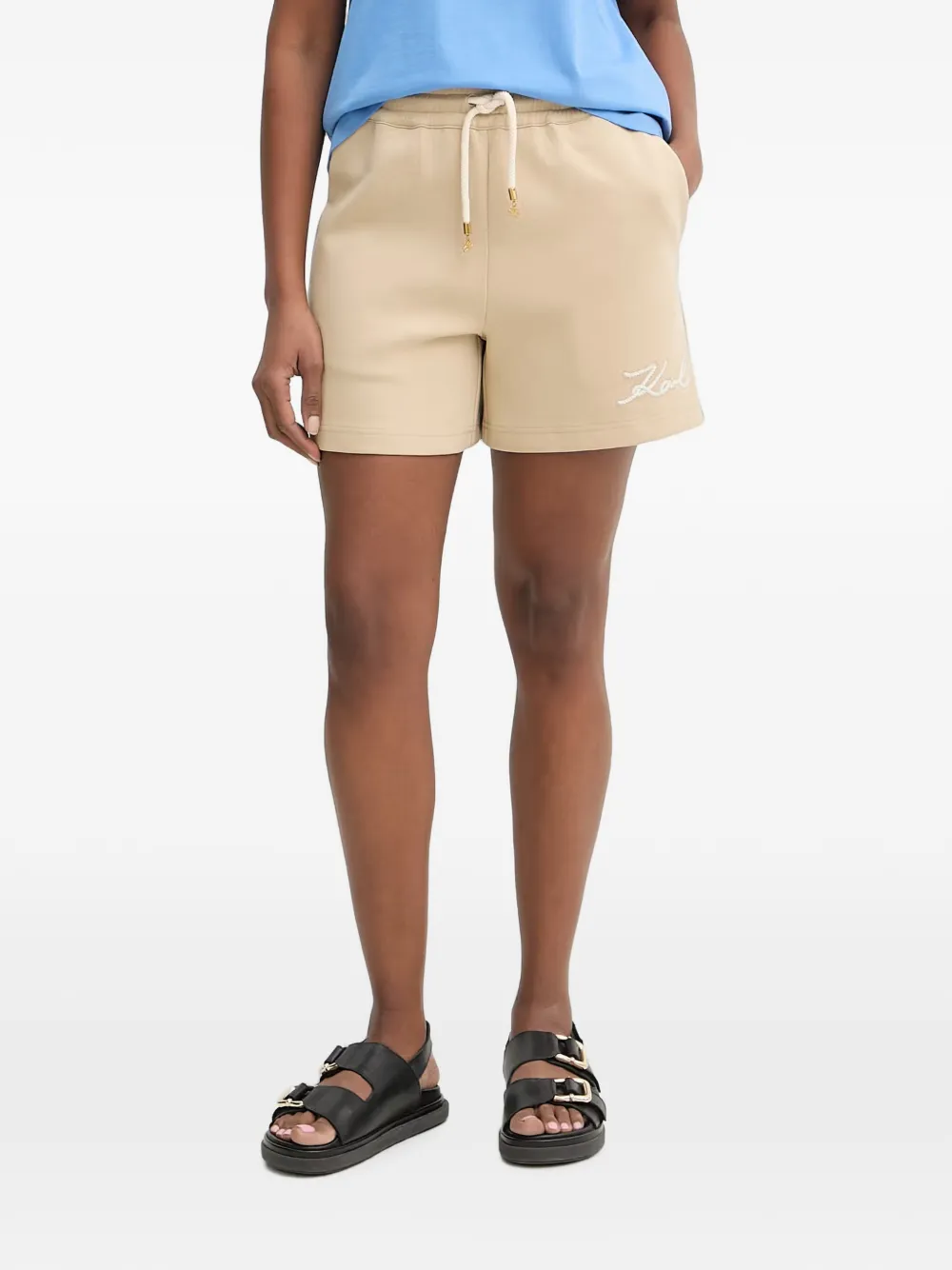 Karl Lagerfeld Shorts in jersey con dettaglio in corda - Toni neutri