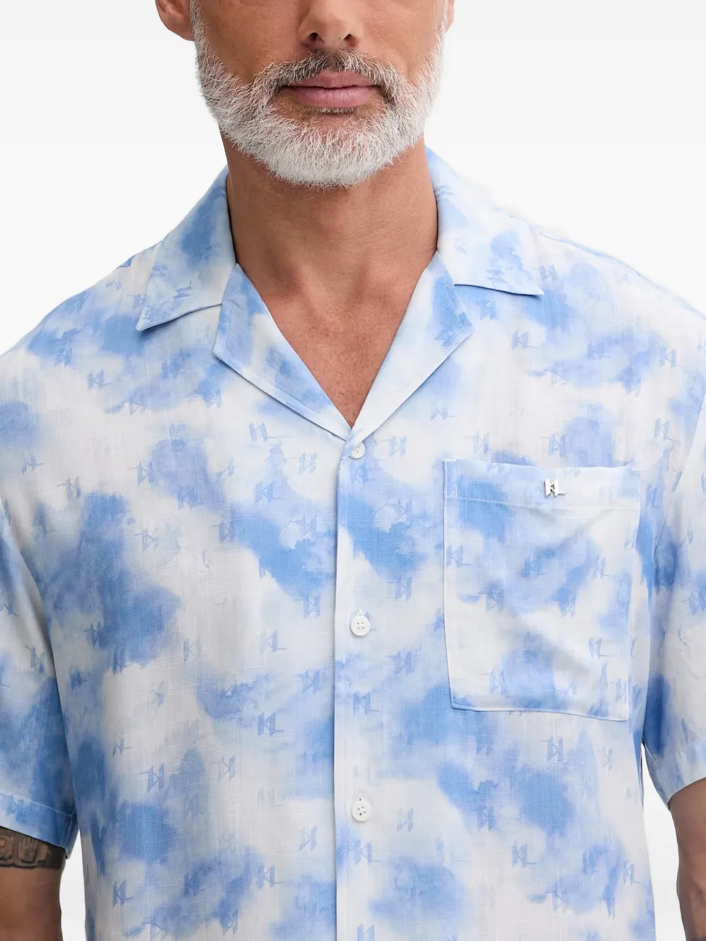 Karl Lagerfeld Overhemd met monogramprint en campkraag Blauw