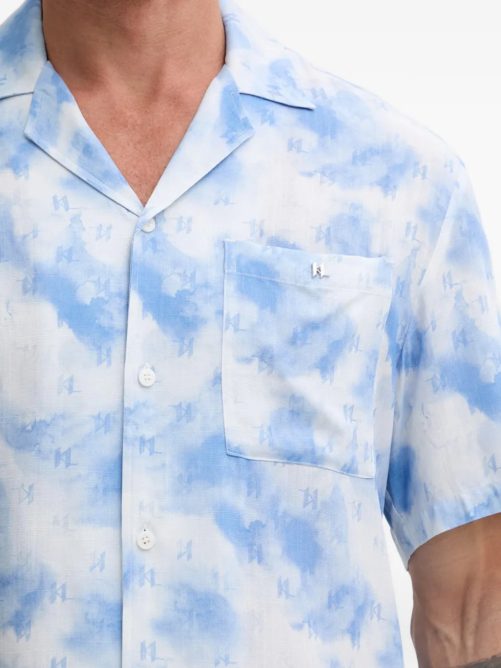 Karl Lagerfeld Overhemd met monogramprint en campkraag Blauw