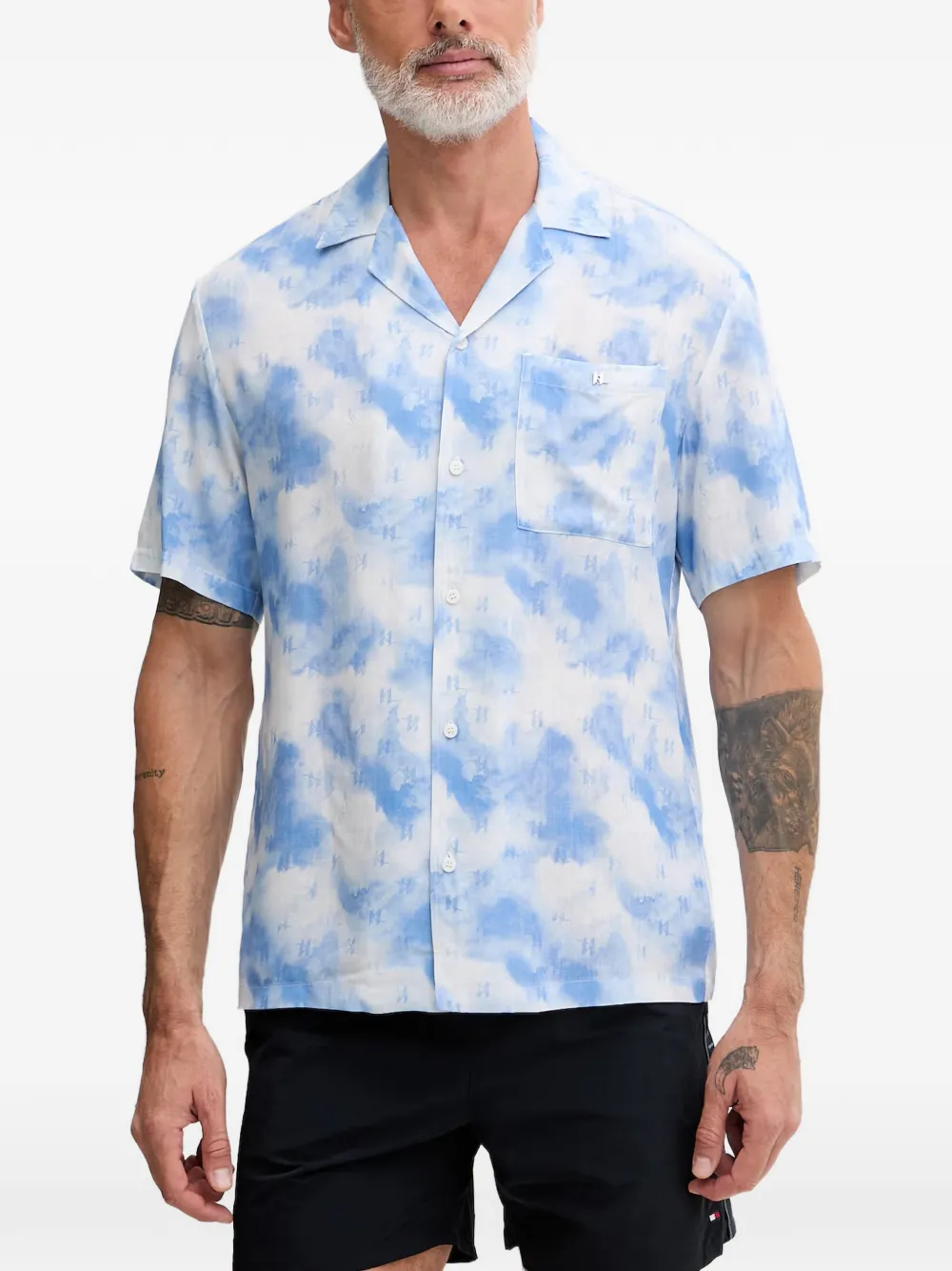 Karl Lagerfeld monogram-print camp-collar shirt - Blu