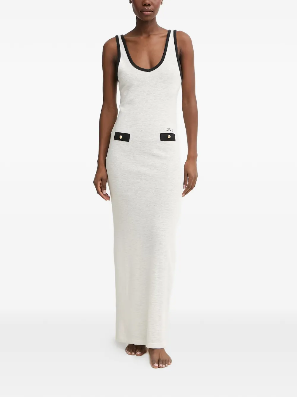 Karl Lagerfeld logo-embroidered contrast-trim maxi dress - Bianco