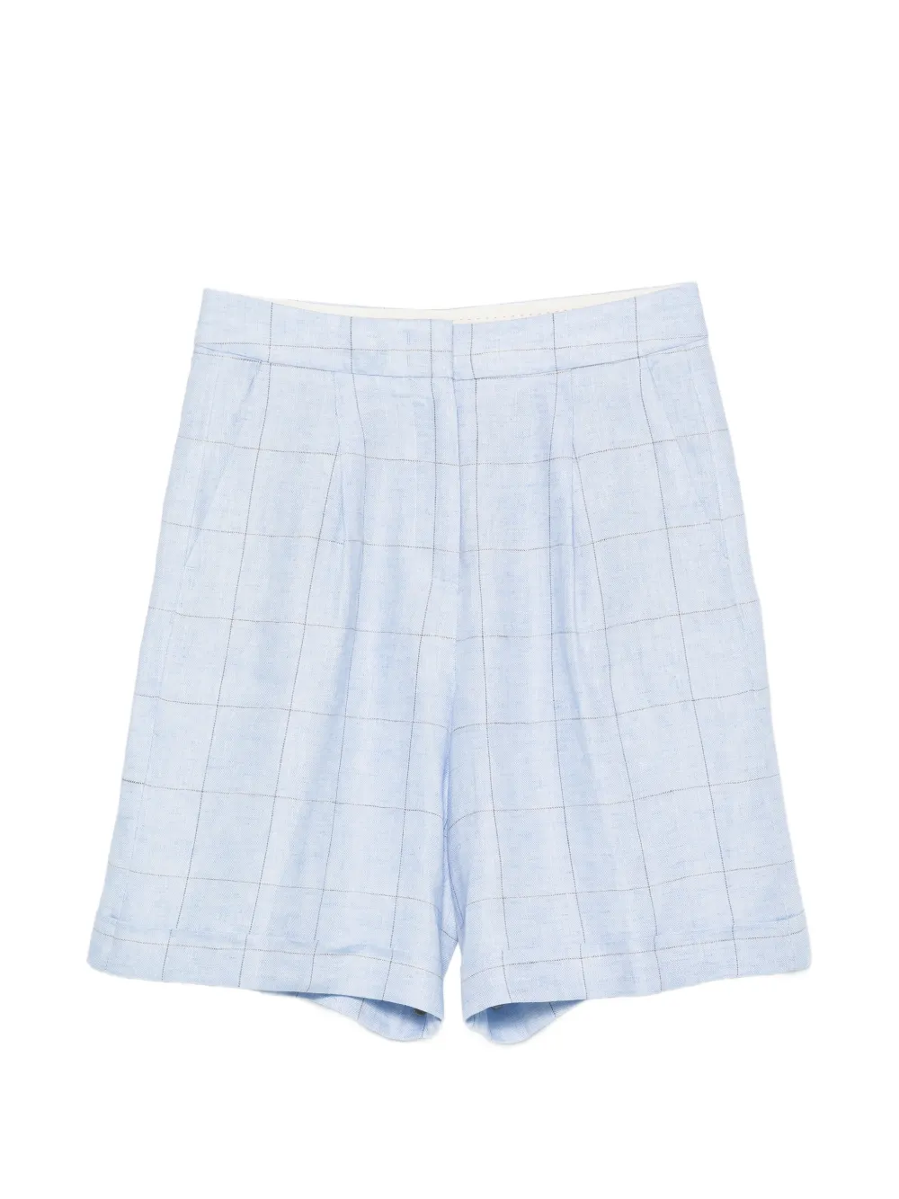 Peserico check-pattern pleated linen shorts - Blu
