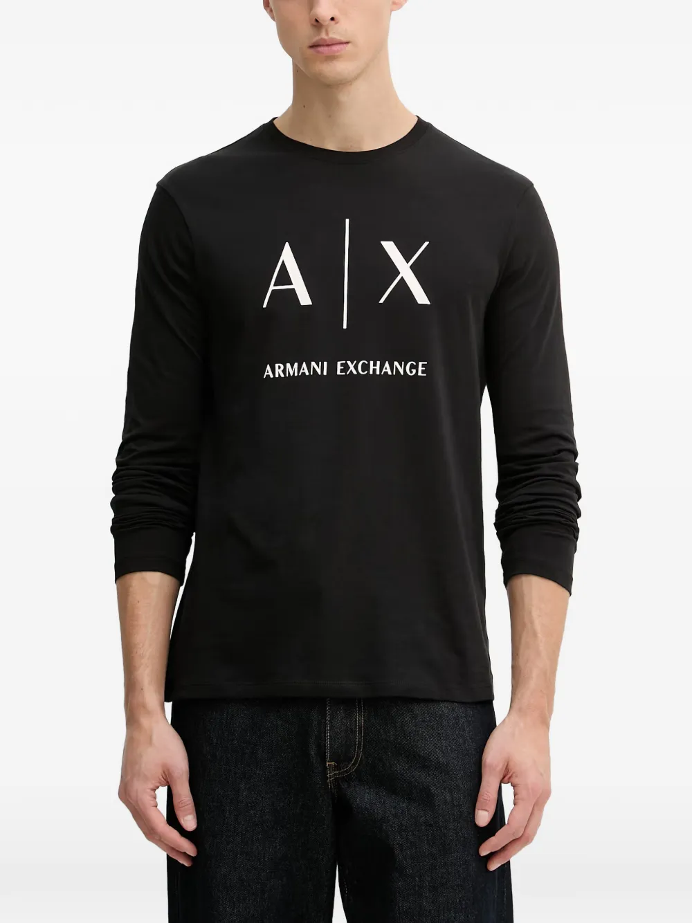 Armani Exchange 로고 프린트 긴소매 티셔츠 | 블랙 | Image 1