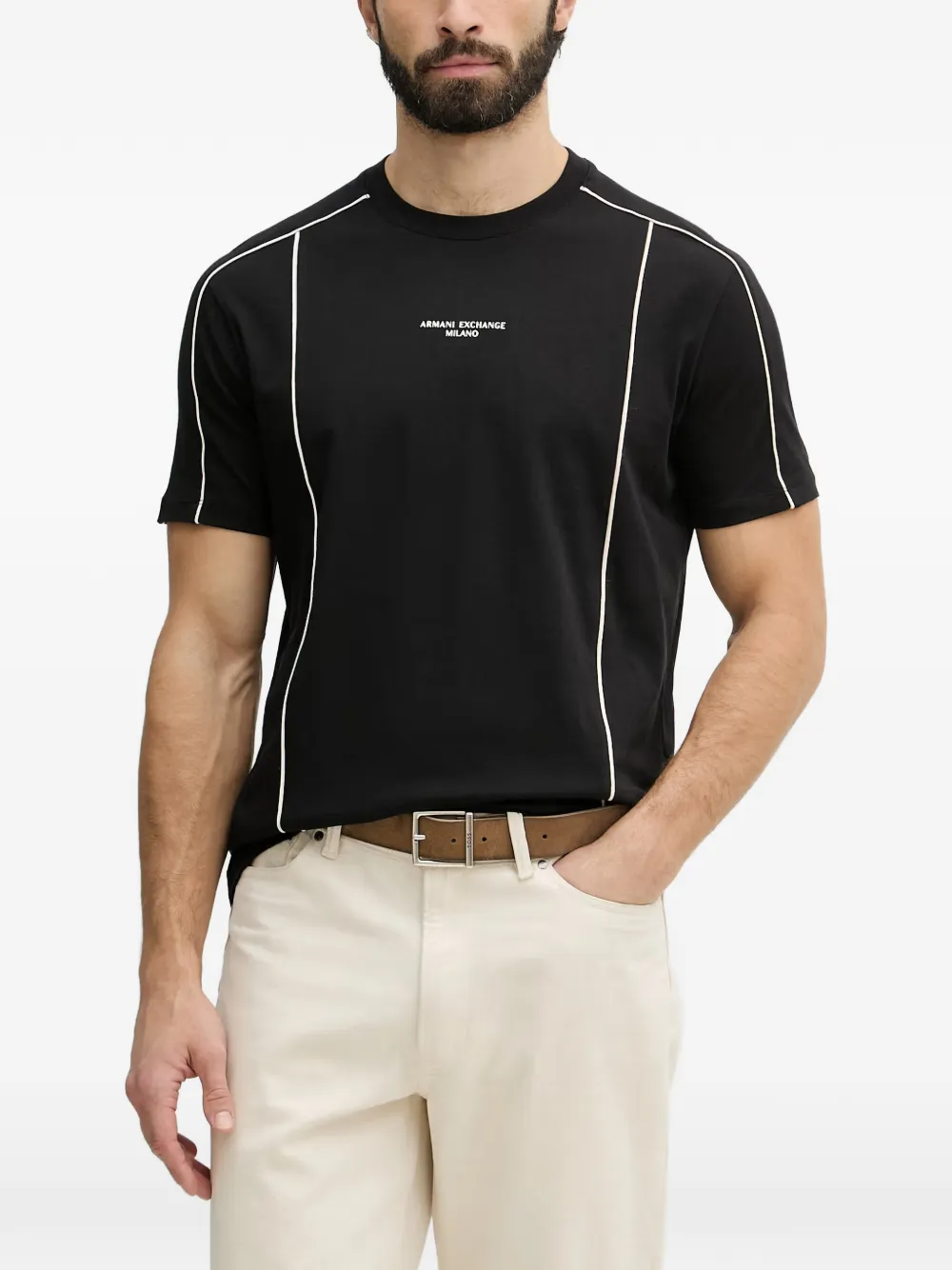 Armani Exchange футболка с логотипом и окантовкой | черный | Image 1