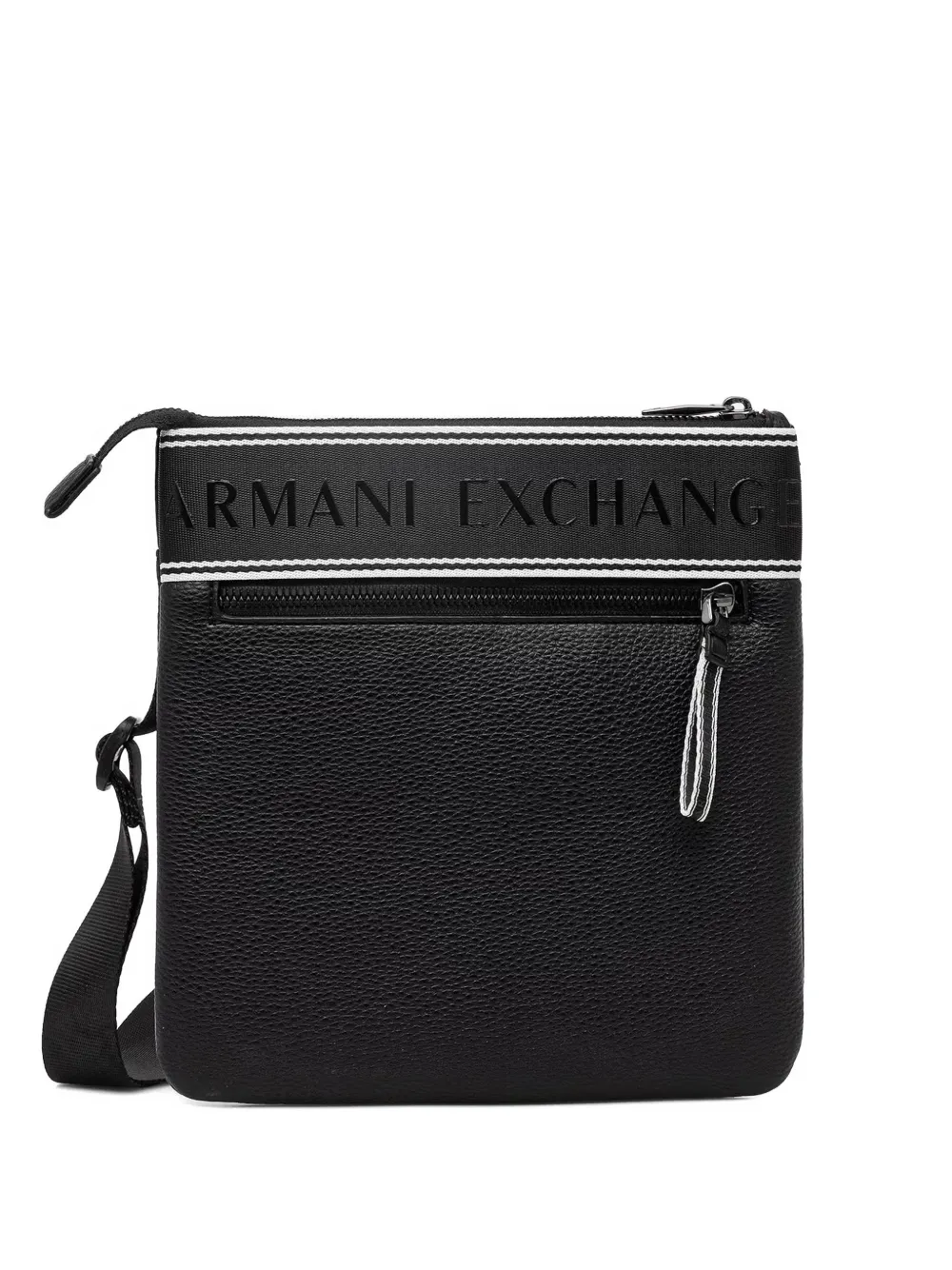 Armani Exchange logo-tape pebbled-effect messenger bag - Nero