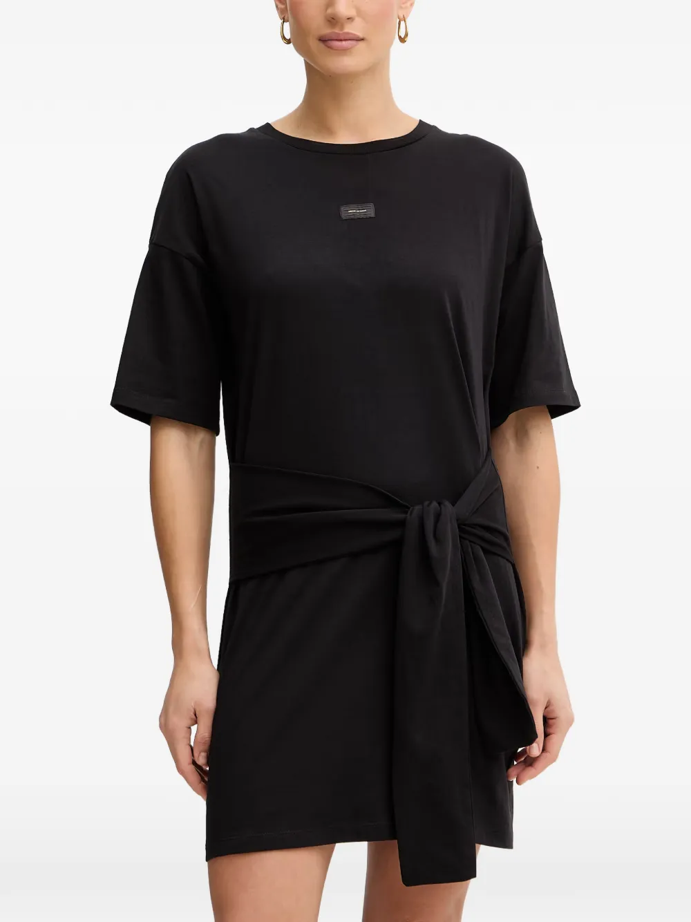 Armani Exchange tie-waist logo-patch mini dress - Nero