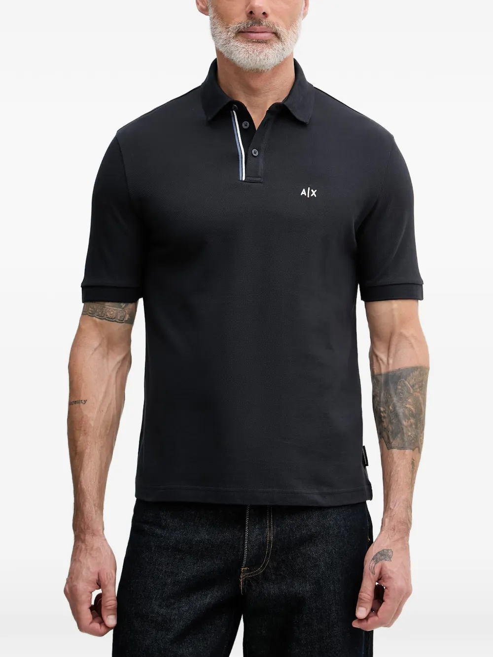 Armani Exchange logo-print piqué polo shirt - Blu