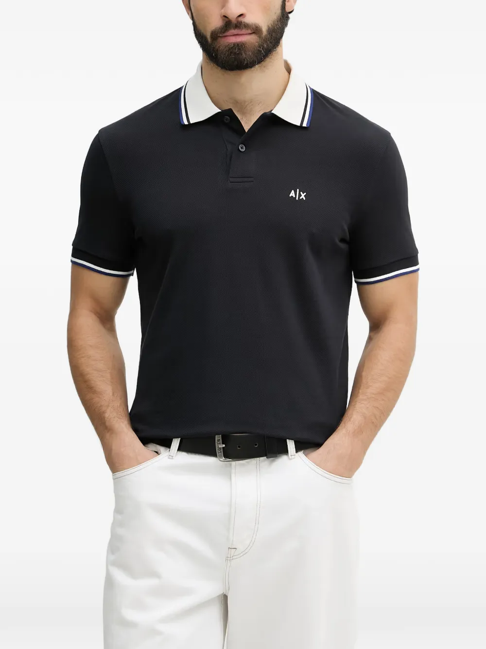 Armani Exchange logo-print piqué polo shirt - Blu