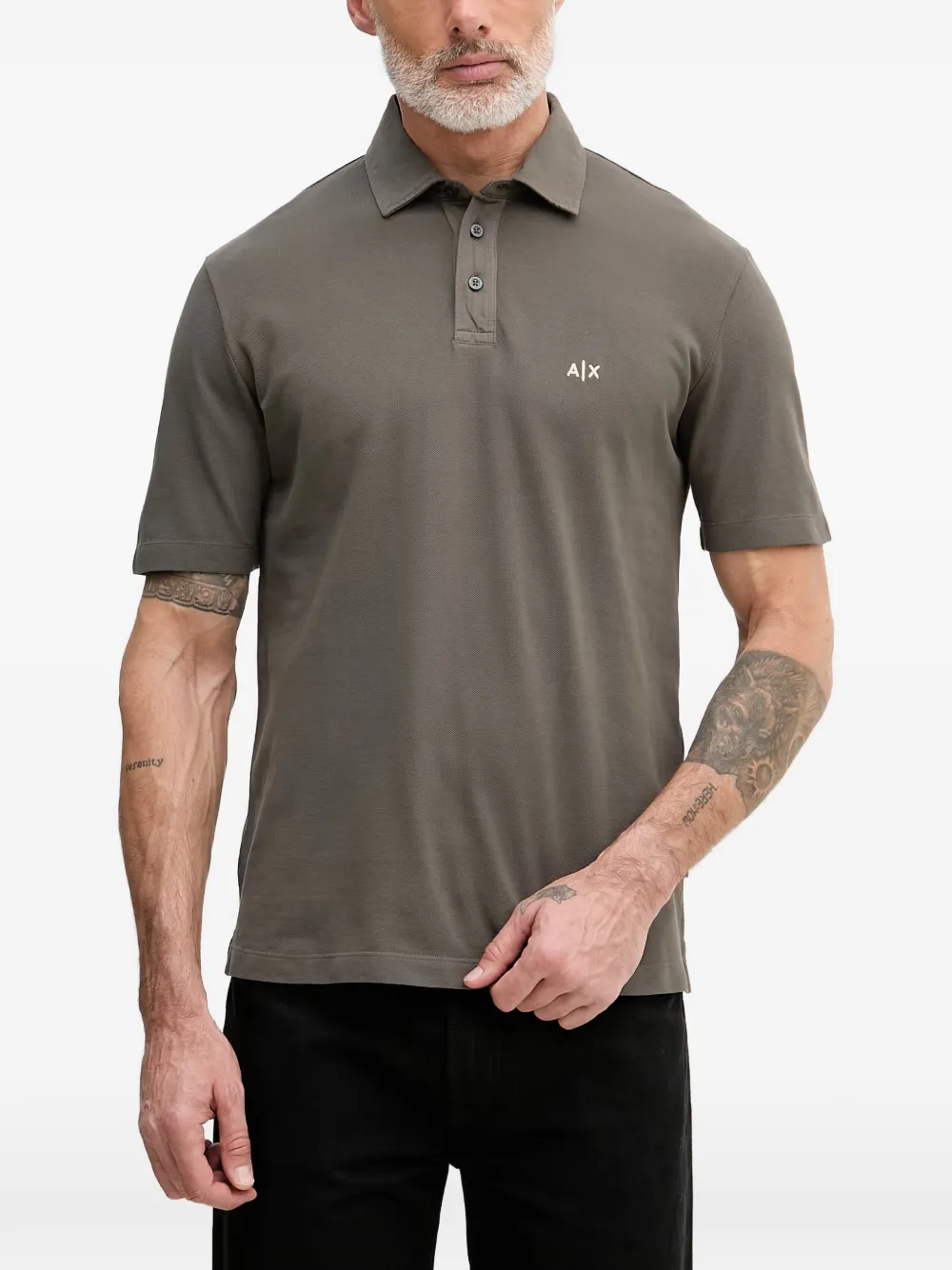 Armani Exchange 로고 자수 폴로 셔츠 | 그린 | Image 1