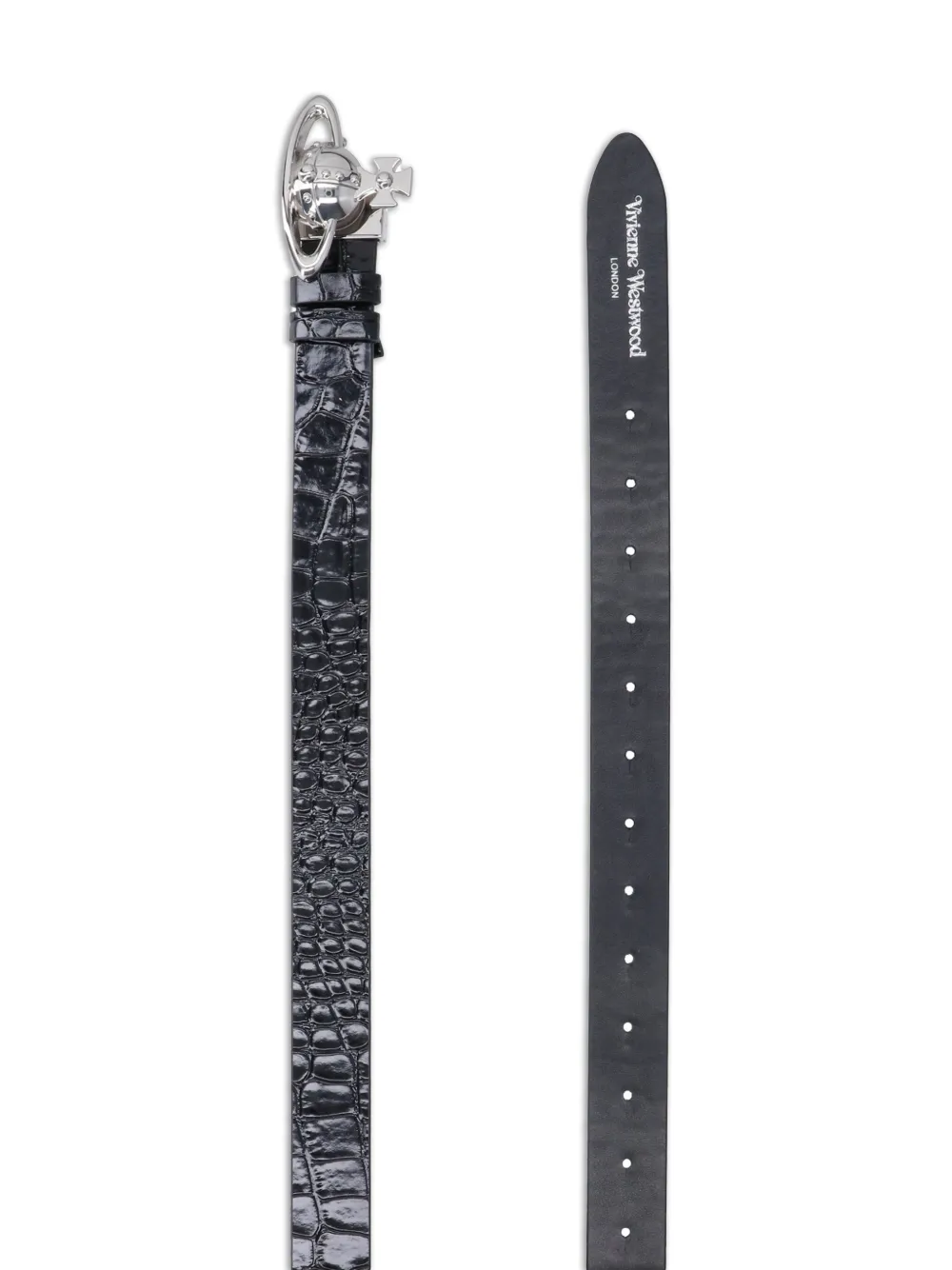 Vivienne Westwood Leren riem met krokodillen-reliëf en Orb-gesp Zwart