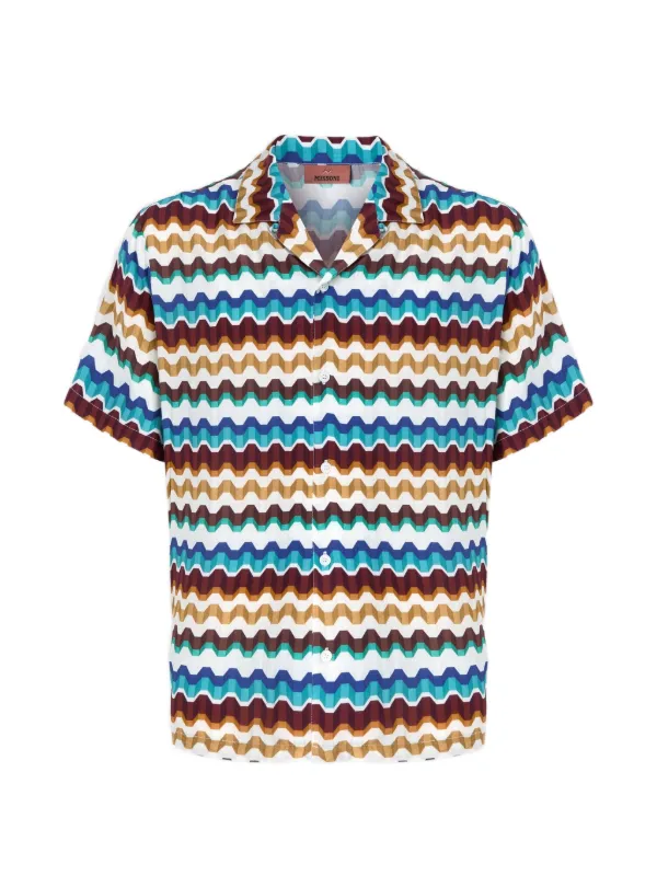Missoni Bowling Shirt with Greek Key Print in White