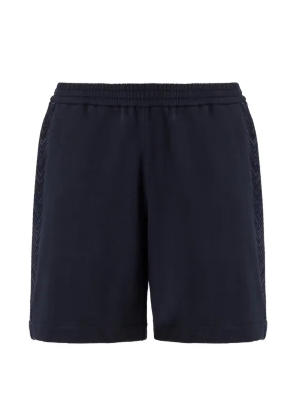 Missoni Cotton Fleece Shorts with Knit Inserts in Blue