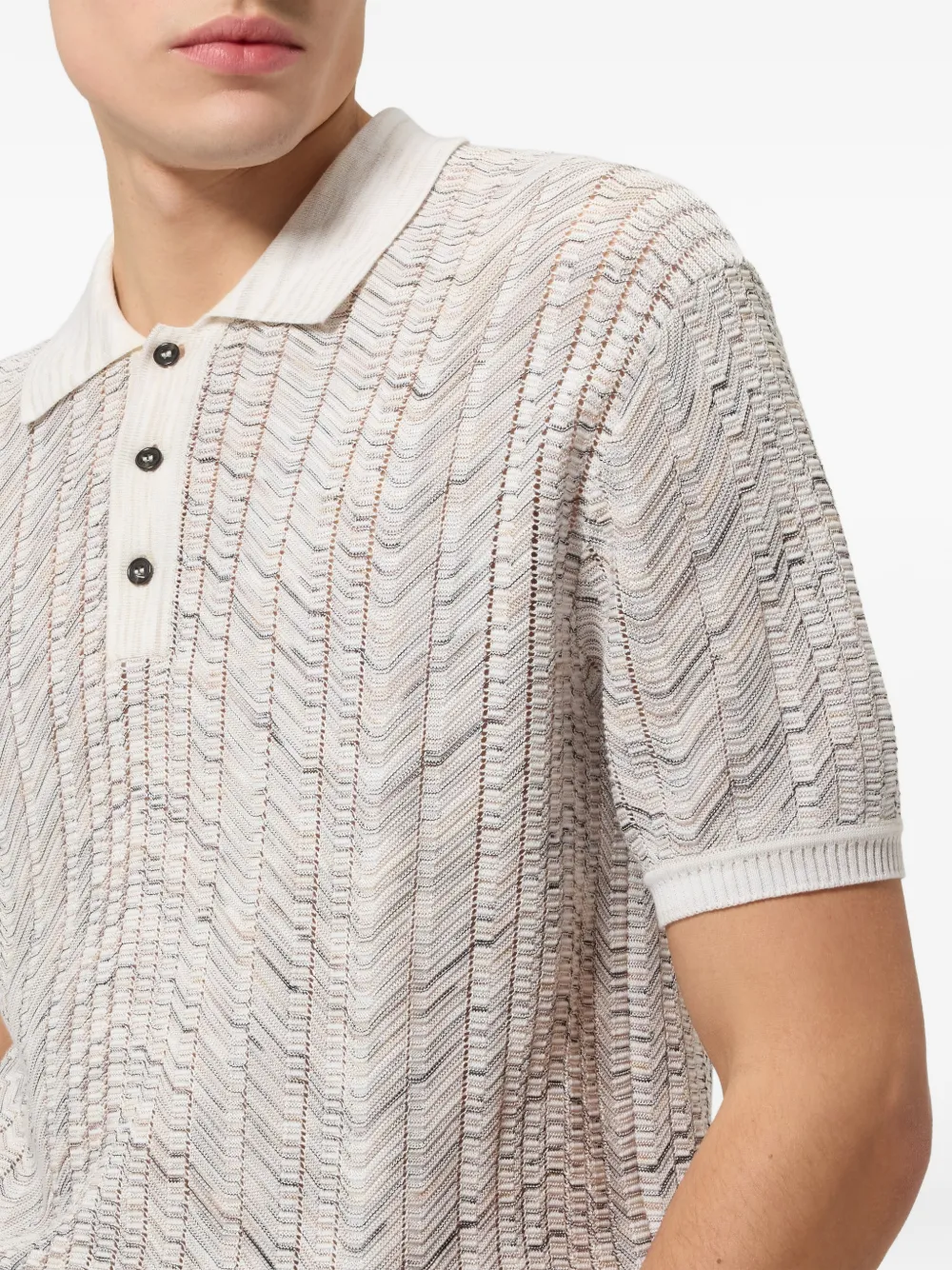 Missoni Open gebreide katoenen en viscose poloshirt Beige