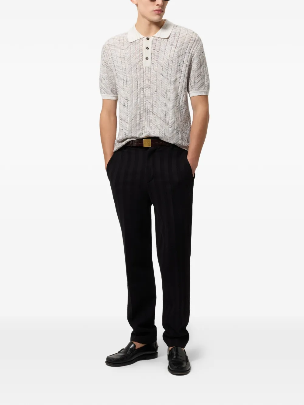 Missoni Open gebreide katoenen en viscose poloshirt Beige