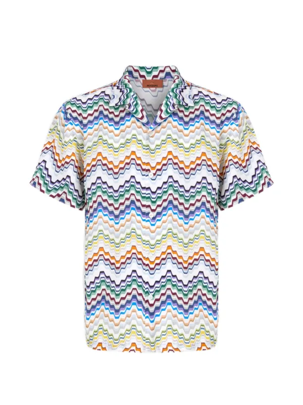 Missoni Short-sleeve Zigzag Bowling Shirt in White