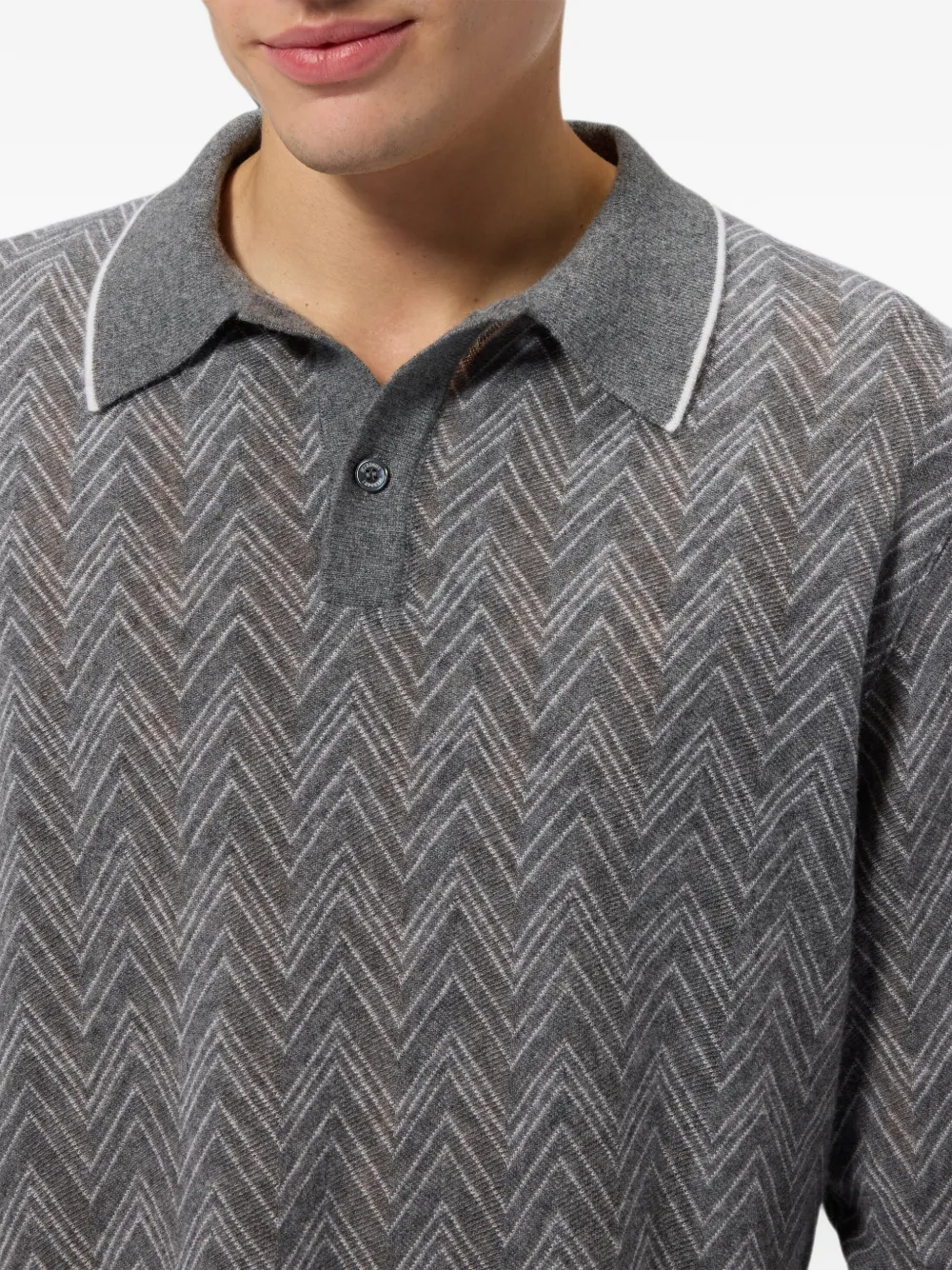 Missoni long-sleeve cashmere zig zag polo shirt Grijs