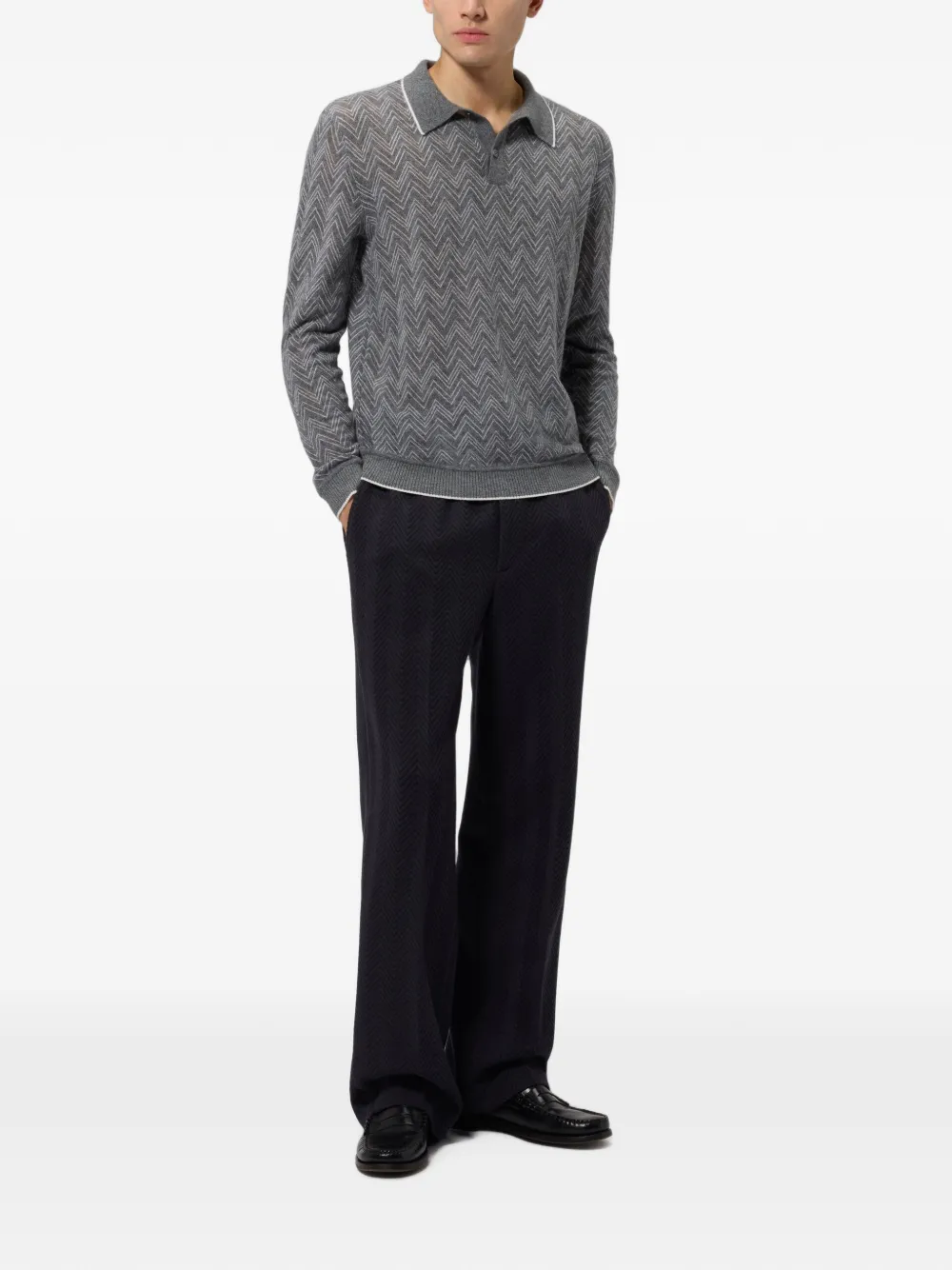 Missoni long-sleeve cashmere zig zag polo shirt Grijs