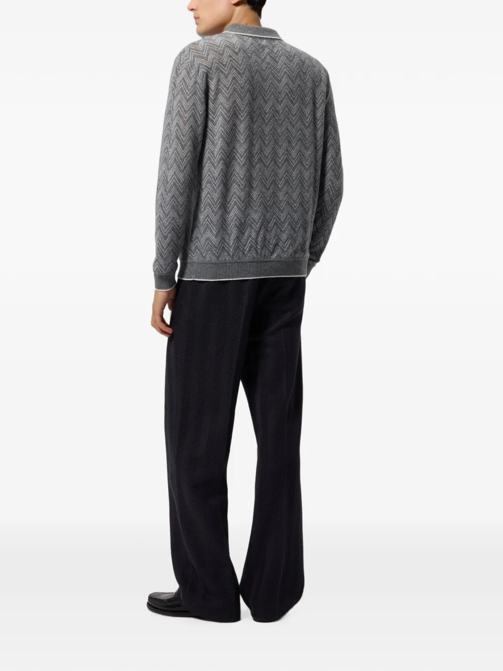 Missoni long-sleeve cashmere zig zag polo shirt Grijs
