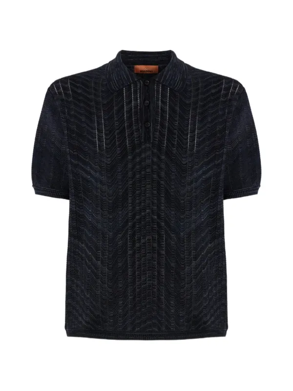 Missoni Openwork Knit Cotton and Viscose Polo Shirt in Black