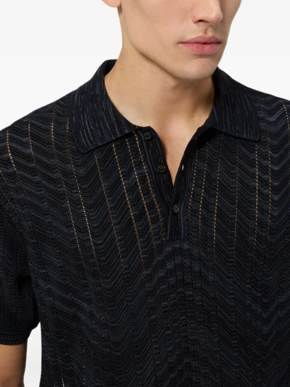Missoni Opengebreid katoenen en viscose poloshirt Zwart